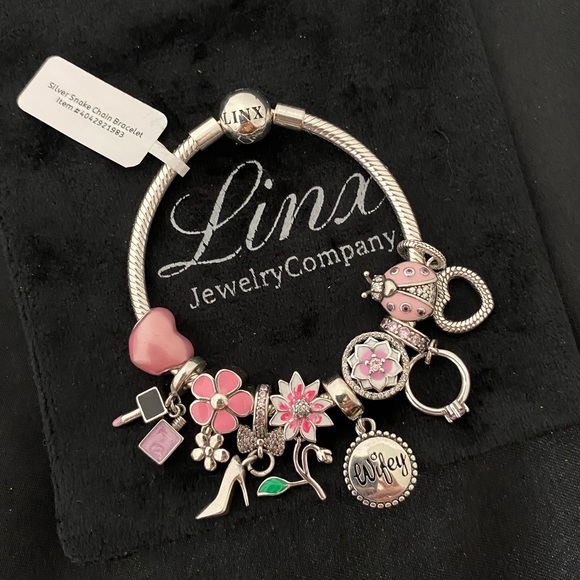 Linx Snake Chain Bracelet with Pink Wife Themed Charms